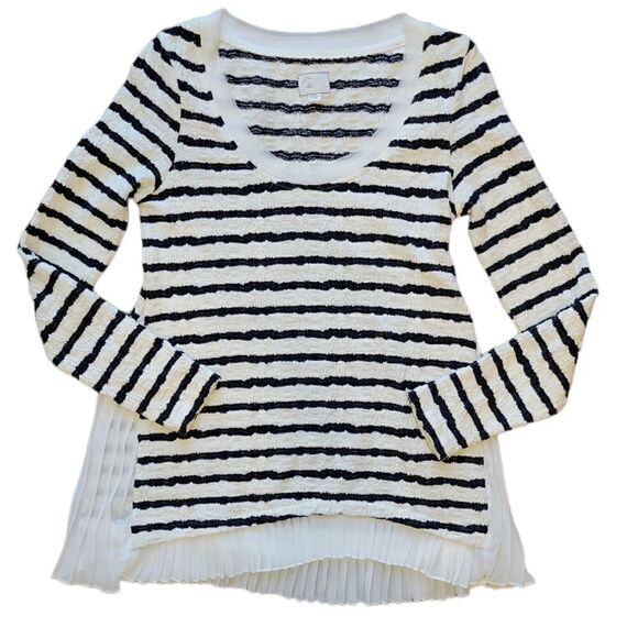 Anthropologie Postage Walkwrite Longsleeve Tee Pleated Inset Navy White  XS - Picture 3 of 11